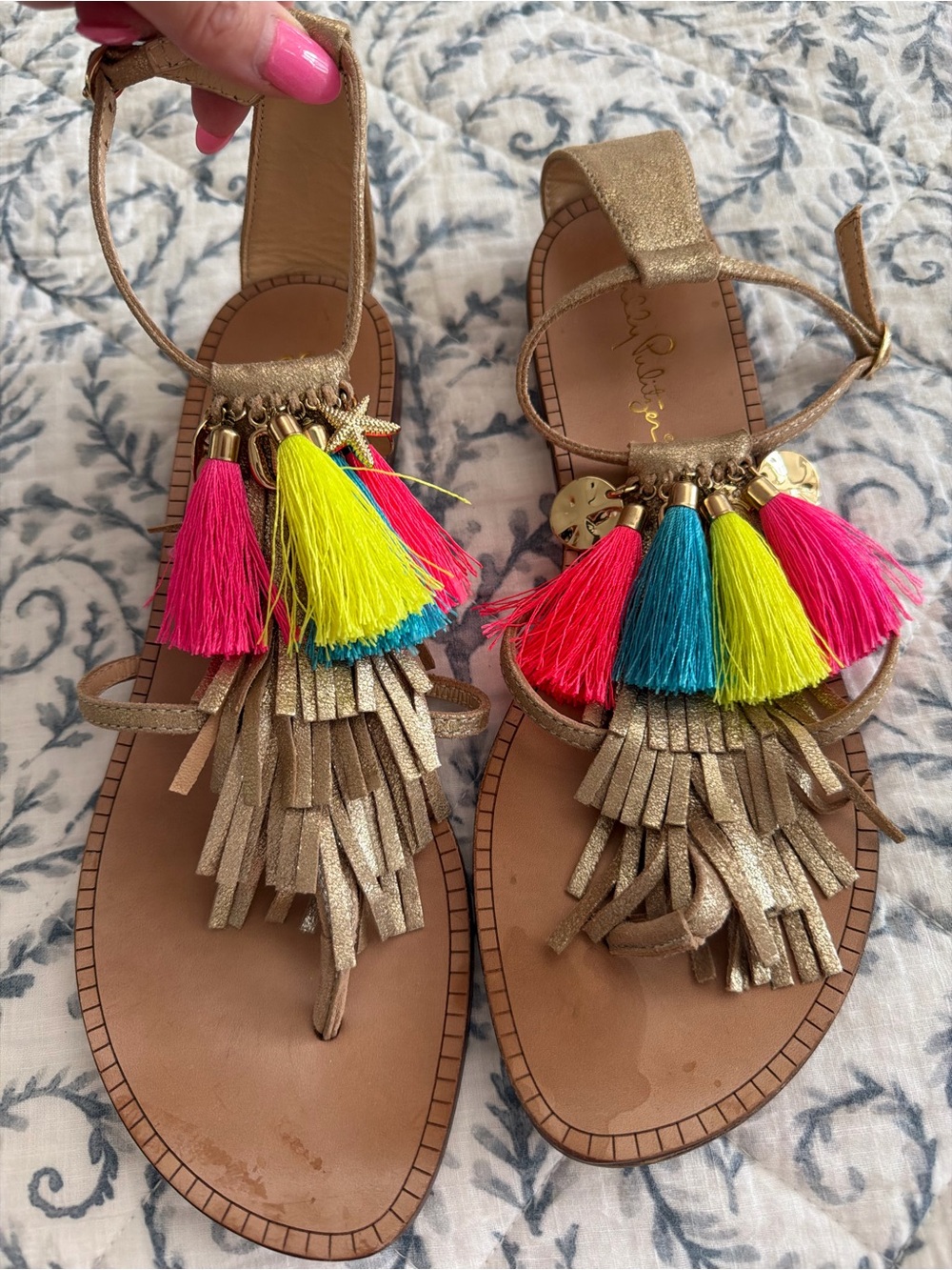 Lilly Pulitzer Gold Fringe Sandals
